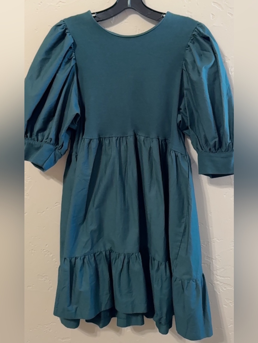 Zara Dark Green Puff-Sleeve Tiered Dress